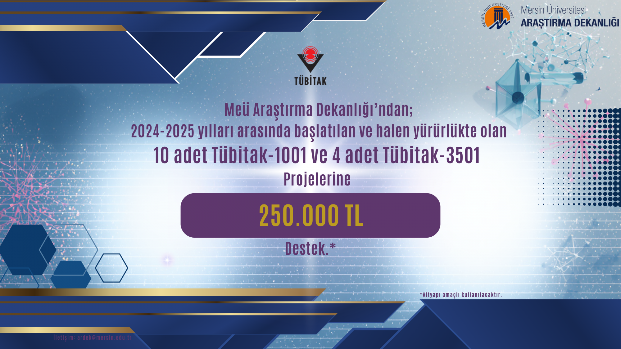 Mersin &Uuml;niversitesi Araştırma Dekanlığından, Devam Eden T&Uuml;BİTAK Projelerine G&uuml;&ccedil;l&uuml; Destek